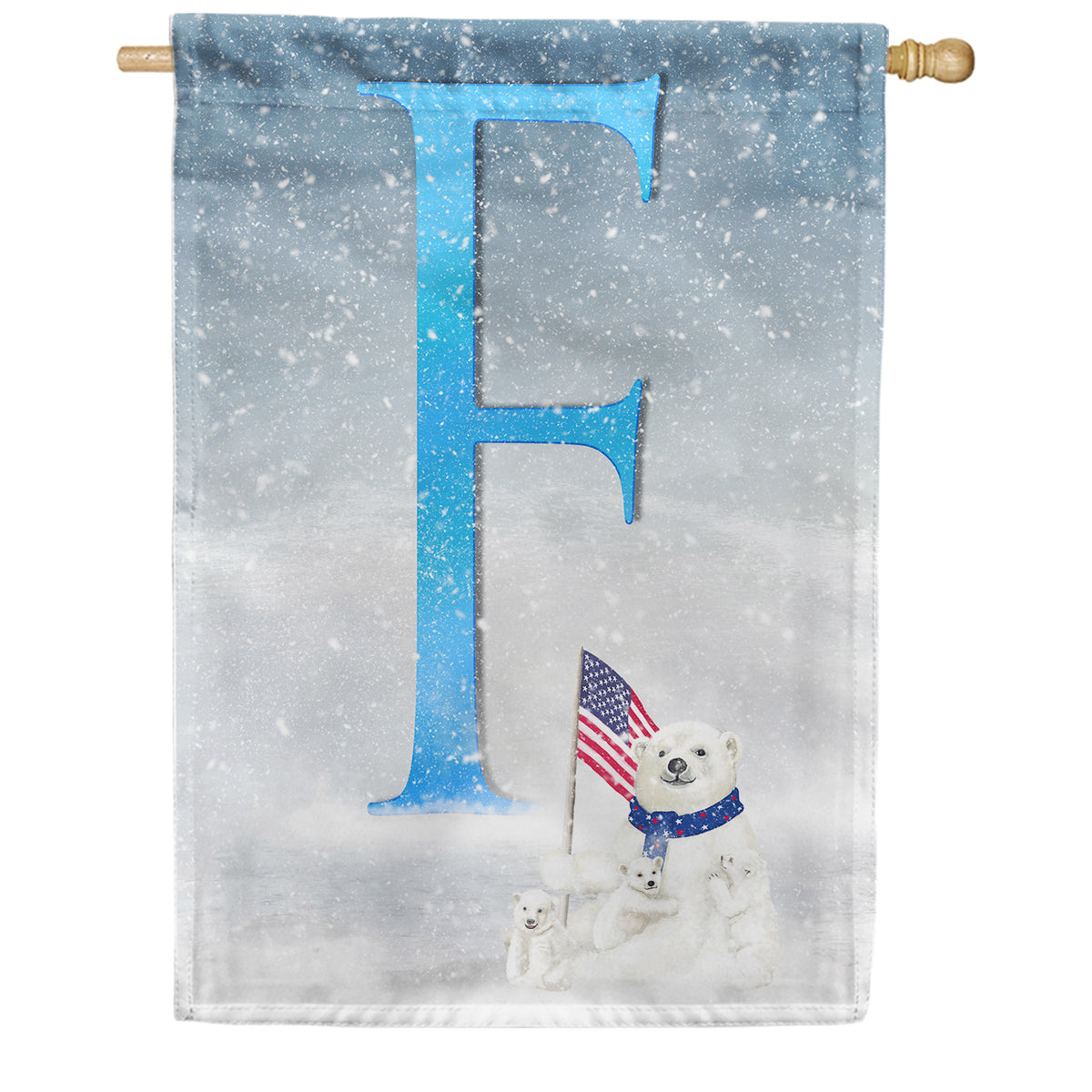 America Forever Polar Bear Snow Family Monogram House Flag