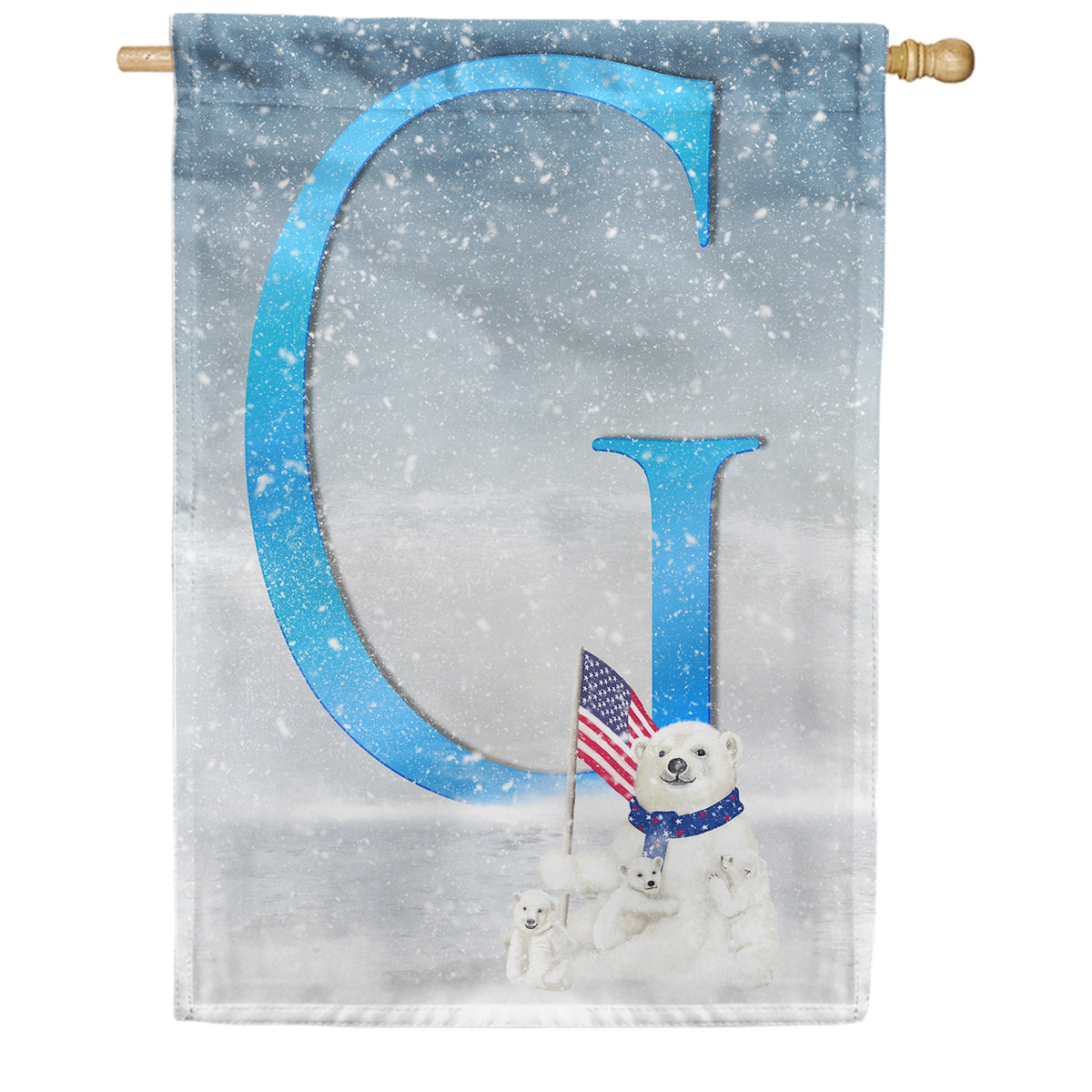 America Forever Polar Bear Snow Family Monogram House Flag