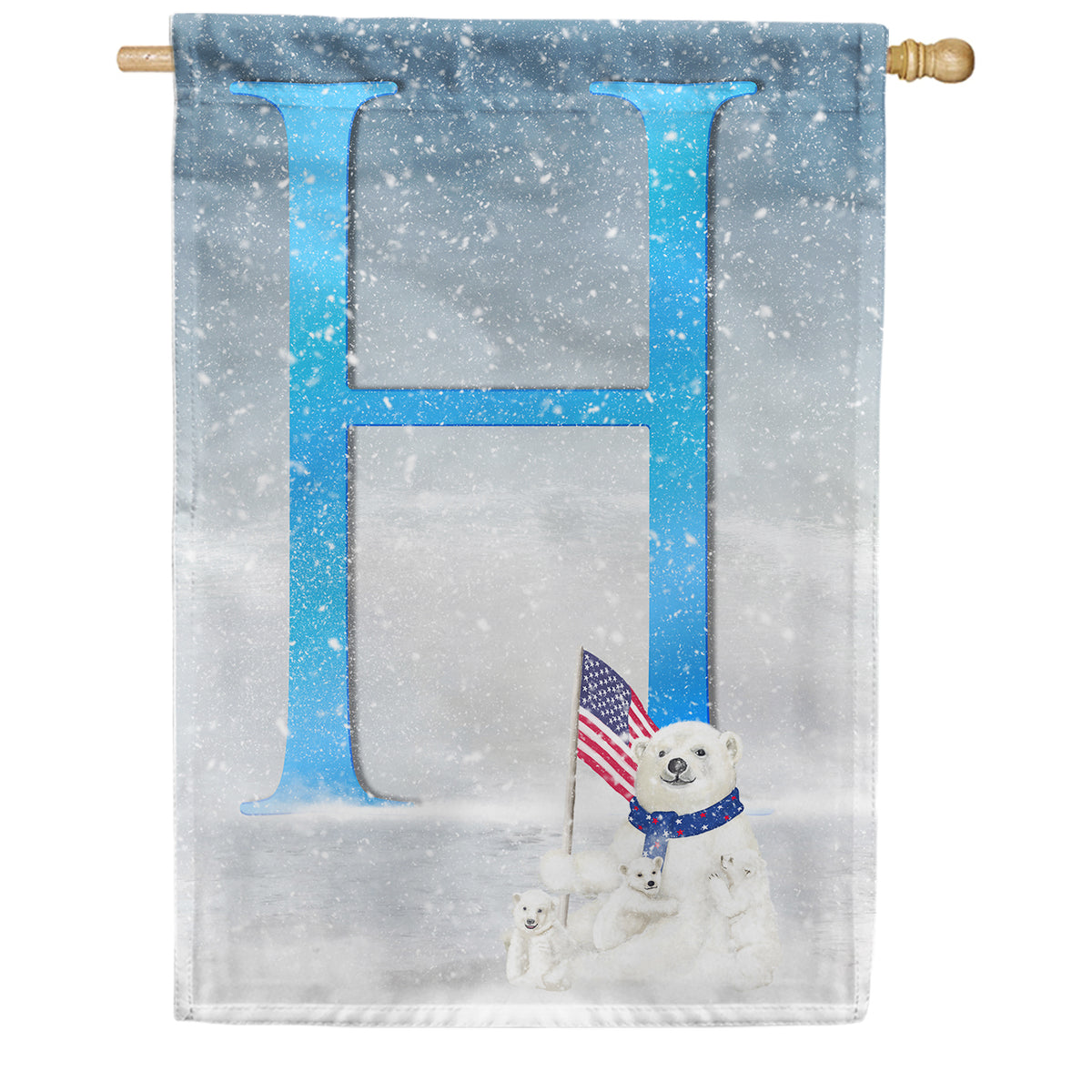 America Forever Polar Bear Snow Family Monogram House Flag