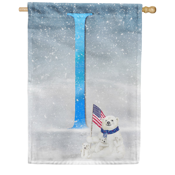 America Forever Polar Bear Snow Family Monogram House Flag
