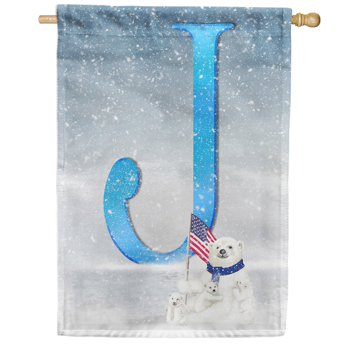 America Forever Polar Bear Snow Family Monogram House Flag