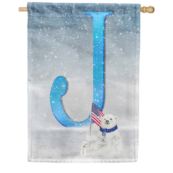 America Forever Polar Bear Snow Family Monogram House Flag