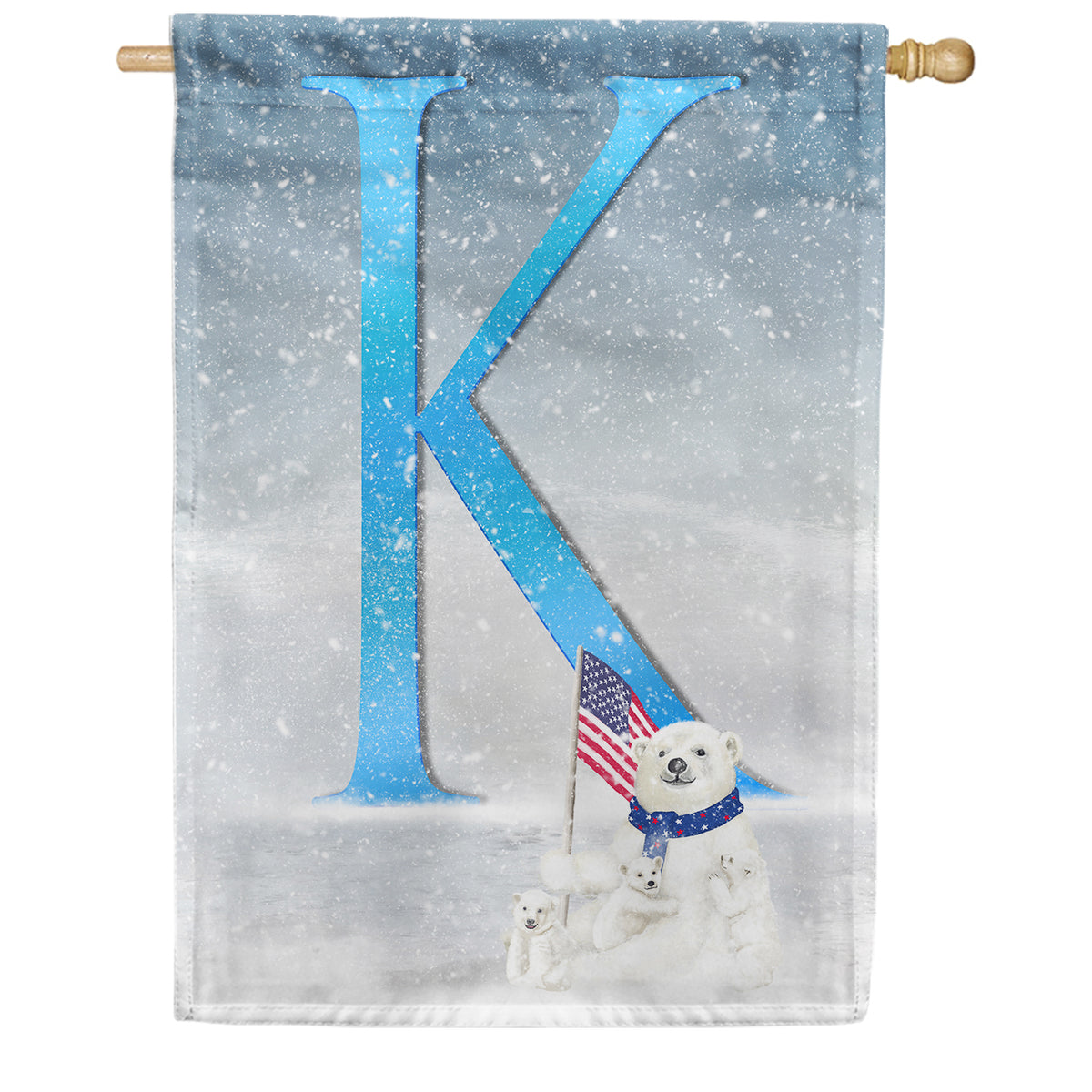 America Forever Polar Bear Snow Family Monogram House Flag