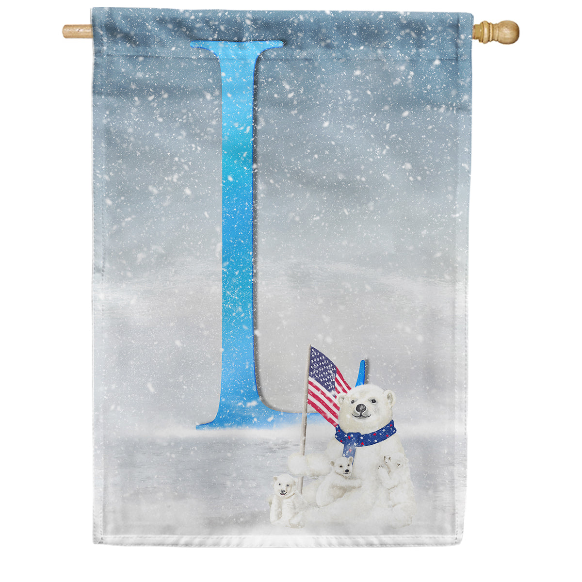 America Forever Polar Bear Snow Family Monogram House Flag