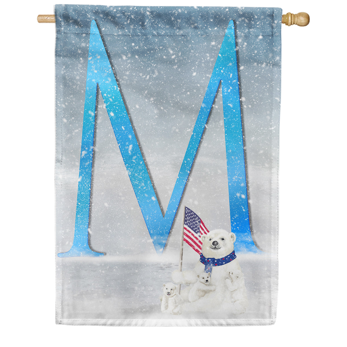America Forever Polar Bear Snow Family Monogram House Flag