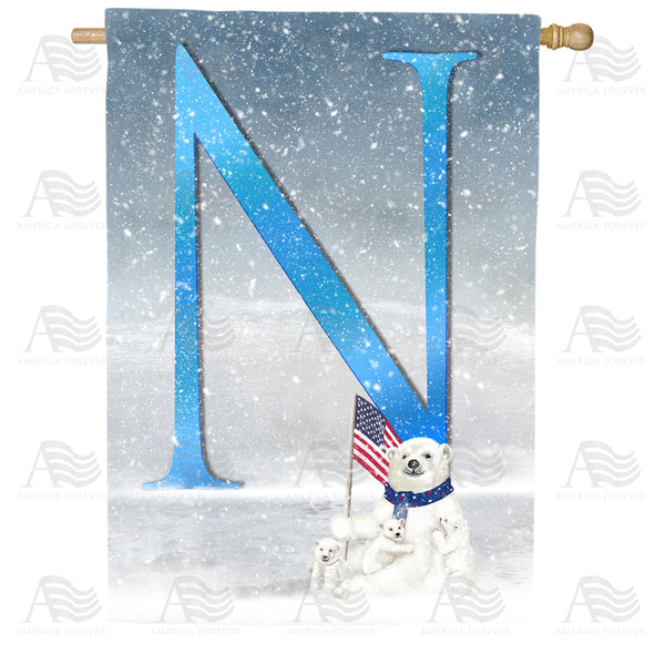 America Forever Polar Bear Snow Family Monogram House Flag