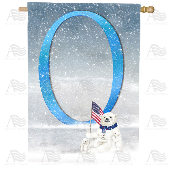 America Forever Polar Bear Snow Family Monogram House Flag