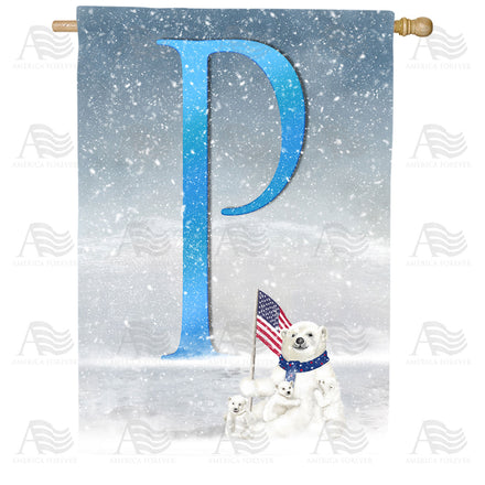 America Forever Polar Bear Snow Family Monogram House Flag
