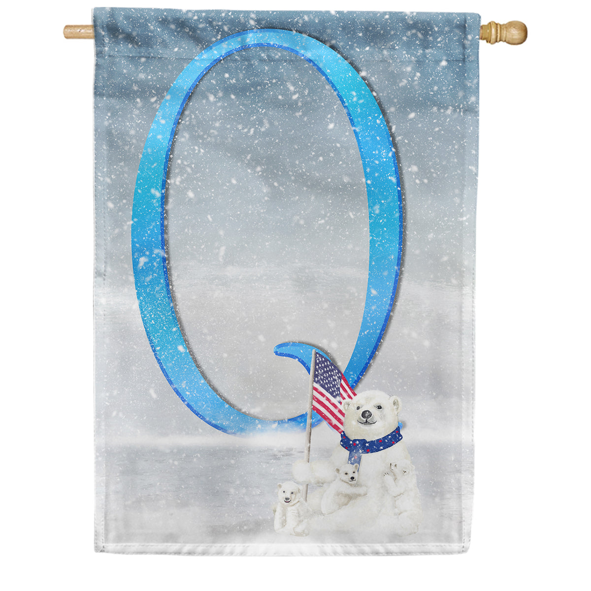 America Forever Polar Bear Snow Family Monogram House Flag