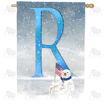 America Forever Polar Bear Snow Family Monogram House Flag