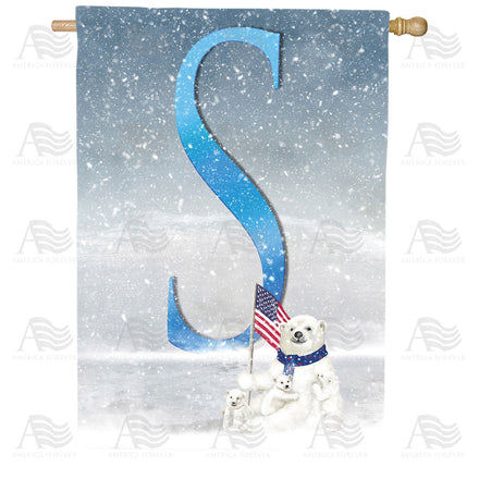 America Forever Polar Bear Snow Family Monogram House Flag