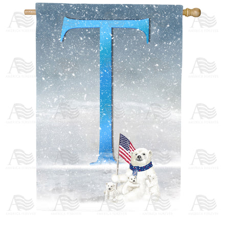 America Forever Polar Bear Snow Family Monogram House Flag