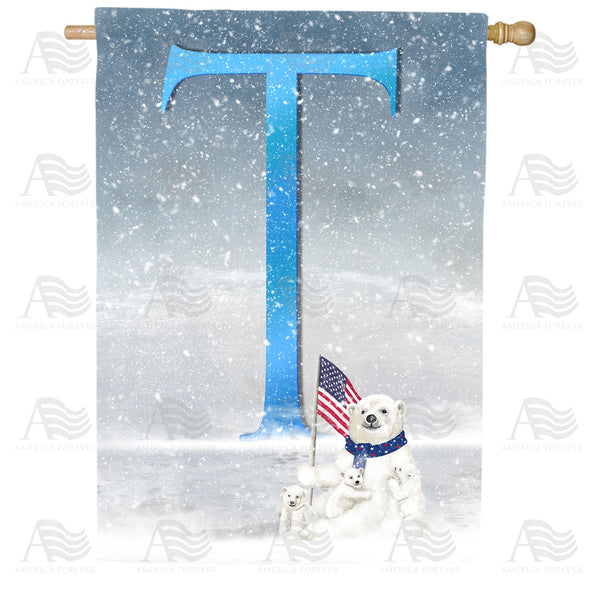 America Forever Polar Bear Snow Family Monogram House Flag