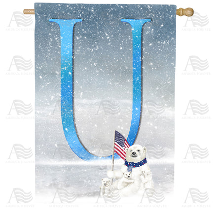 America Forever Polar Bear Snow Family Monogram House Flag
