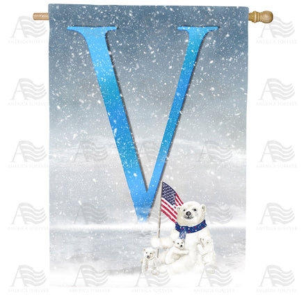 America Forever Polar Bear Snow Family Monogram House Flag