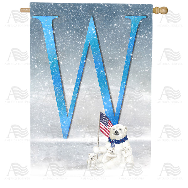 America Forever Polar Bear Snow Family Monogram House Flag