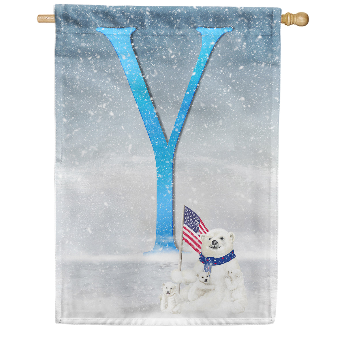 America Forever Polar Bear Snow Family Monogram House Flag