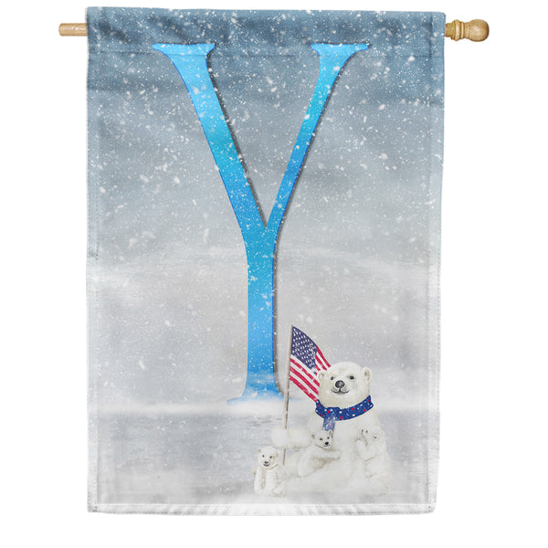 America Forever Polar Bear Snow Family Monogram House Flag