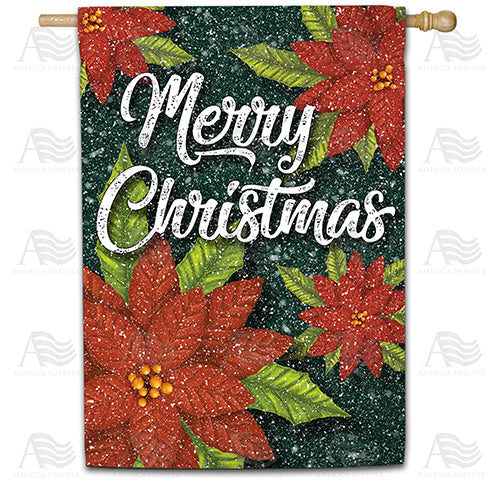 America Forever Snowy Poinsettias House Flag