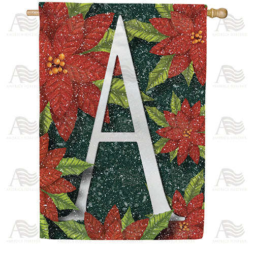 America Forever Snowy Poinsettias Monogram House Flag