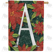 America Forever Snowy Poinsettias Monogram House Flag