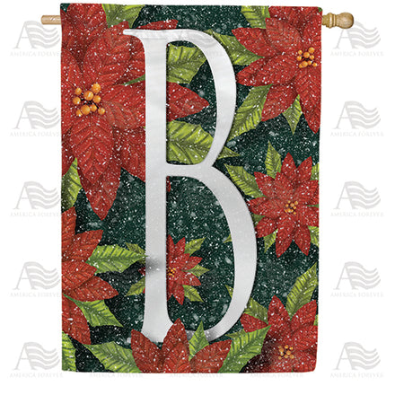 America Forever Snowy Poinsettias Monogram House Flag