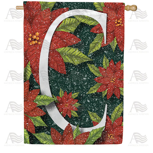 America Forever Snowy Poinsettias Monogram House Flag