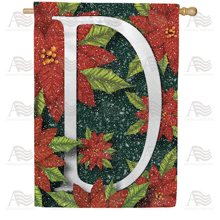 America Forever Snowy Poinsettias Monogram House Flag