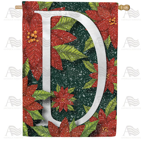 America Forever Snowy Poinsettias Monogram House Flag