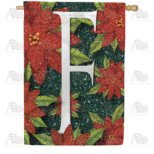 America Forever Snowy Poinsettias Monogram House Flag
