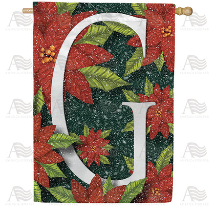 America Forever Snowy Poinsettias Monogram House Flag