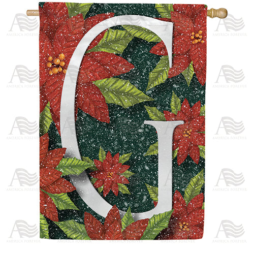 America Forever Snowy Poinsettias Monogram House Flag