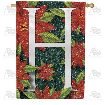 America Forever Snowy Poinsettias Monogram House Flag