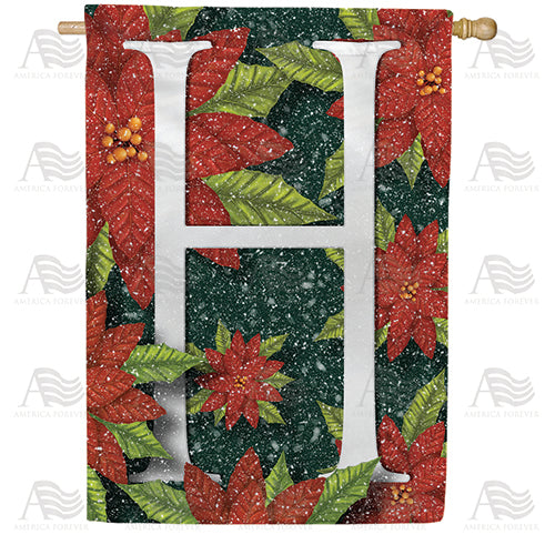 America Forever Snowy Poinsettias Monogram House Flag