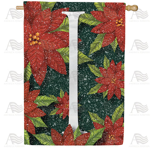 America Forever Snowy Poinsettias Monogram House Flag