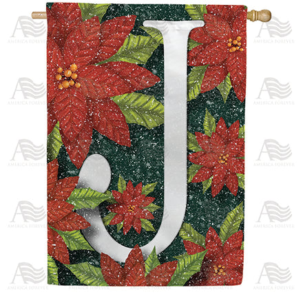 America Forever Snowy Poinsettias Monogram House Flag