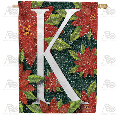 America Forever Snowy Poinsettias Monogram House Flag