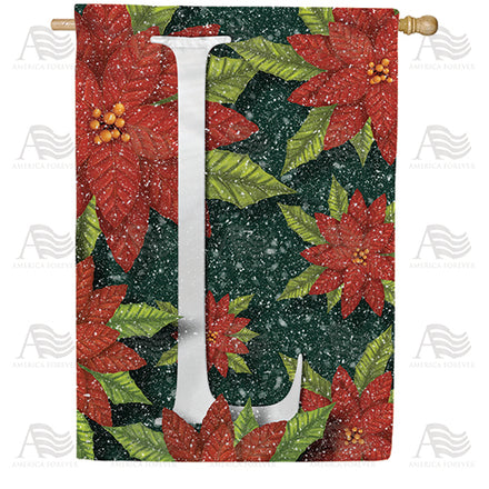 America Forever Snowy Poinsettias Monogram House Flag