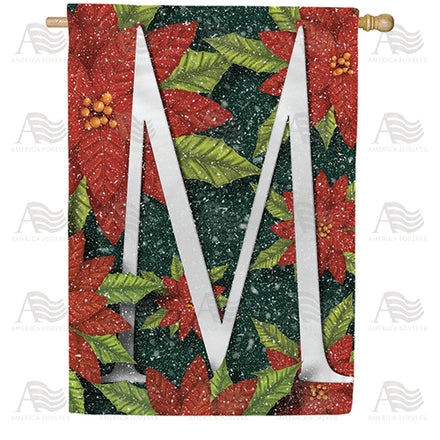 America Forever Snowy Poinsettias Monogram House Flag