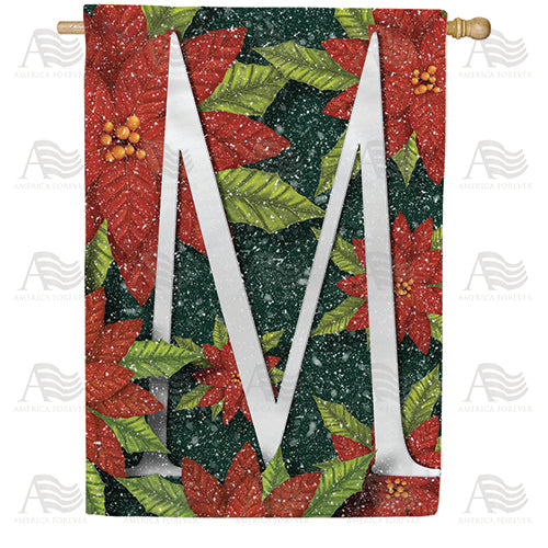 America Forever Snowy Poinsettias Monogram House Flag