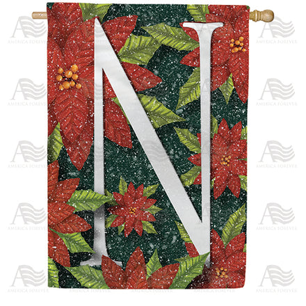 America Forever Snowy Poinsettias Monogram House Flag