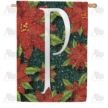 America Forever Snowy Poinsettias Monogram House Flag