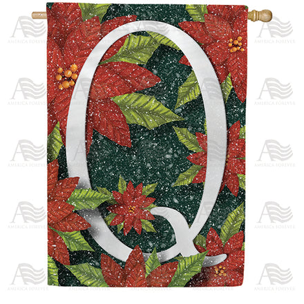 America Forever Snowy Poinsettias Monogram House Flag