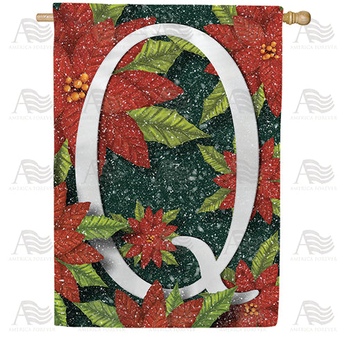 America Forever Snowy Poinsettias Monogram House Flag