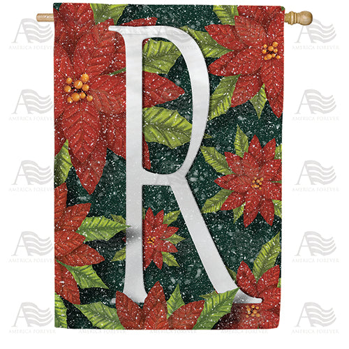 America Forever Snowy Poinsettias Monogram House Flag