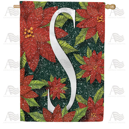 America Forever Snowy Poinsettias Monogram House Flag