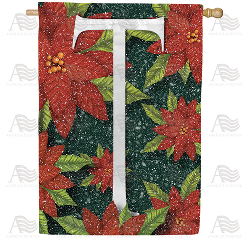 America Forever Snowy Poinsettias Monogram House Flag