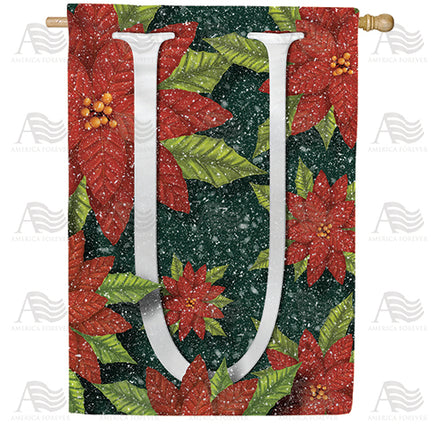 America Forever Snowy Poinsettias Monogram House Flag