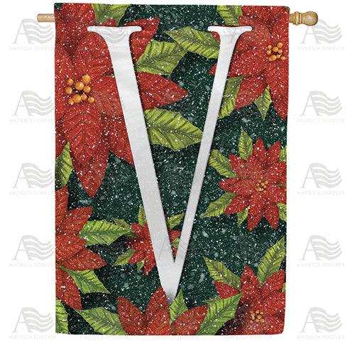 America Forever Snowy Poinsettias Monogram House Flag