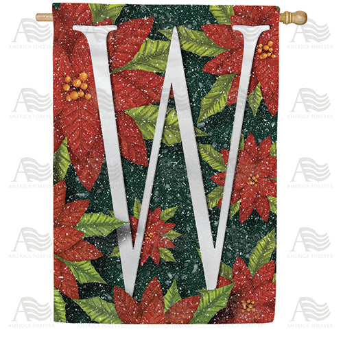 America Forever Snowy Poinsettias Monogram House Flag